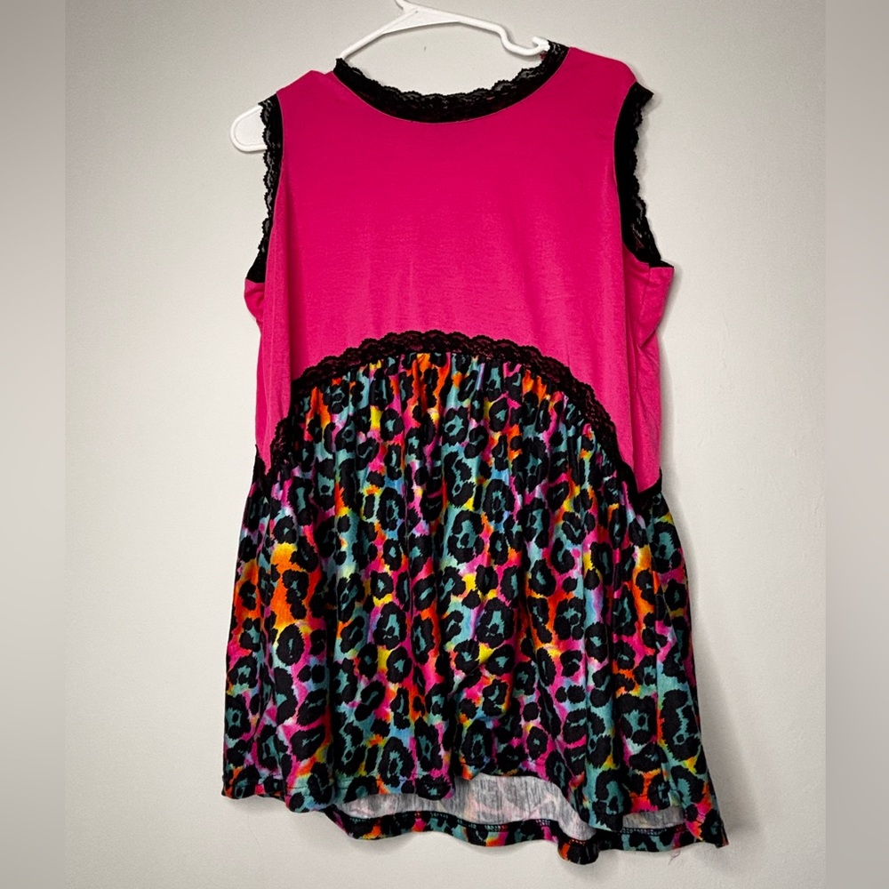 Crazy Train Girls' Hot Pink Tank with Neon Leopard Skirt